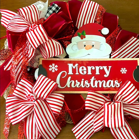 Christmas Santa Holiday Wreath Hand Crafted Adorable Peppermint Final Sale - Picture 1 of 6